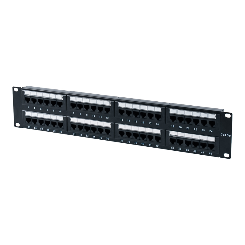 Panneau de brassage Cat5e 19 pouces 2U non blindé à 48 ports (IDC double usage ; avec insert en carton plastique) SP-3204D48-C5E