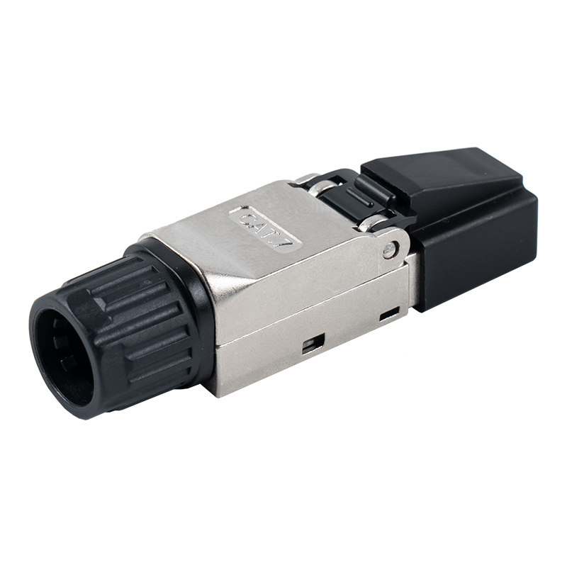 Connecteur RJ45 blindé sans outil Cat7 (avec capuchons en plastique sur la tête et écrous en plastique sur la queue) RJ-G50S-2-C7