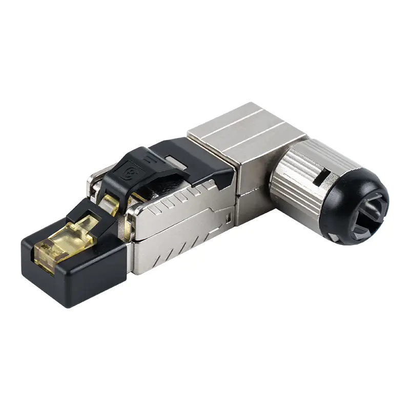 Connecteur RJ45 blindé sans outil Cat7 (angle de 90 degrés à l'extrémité) RJ-G90S-1-C7